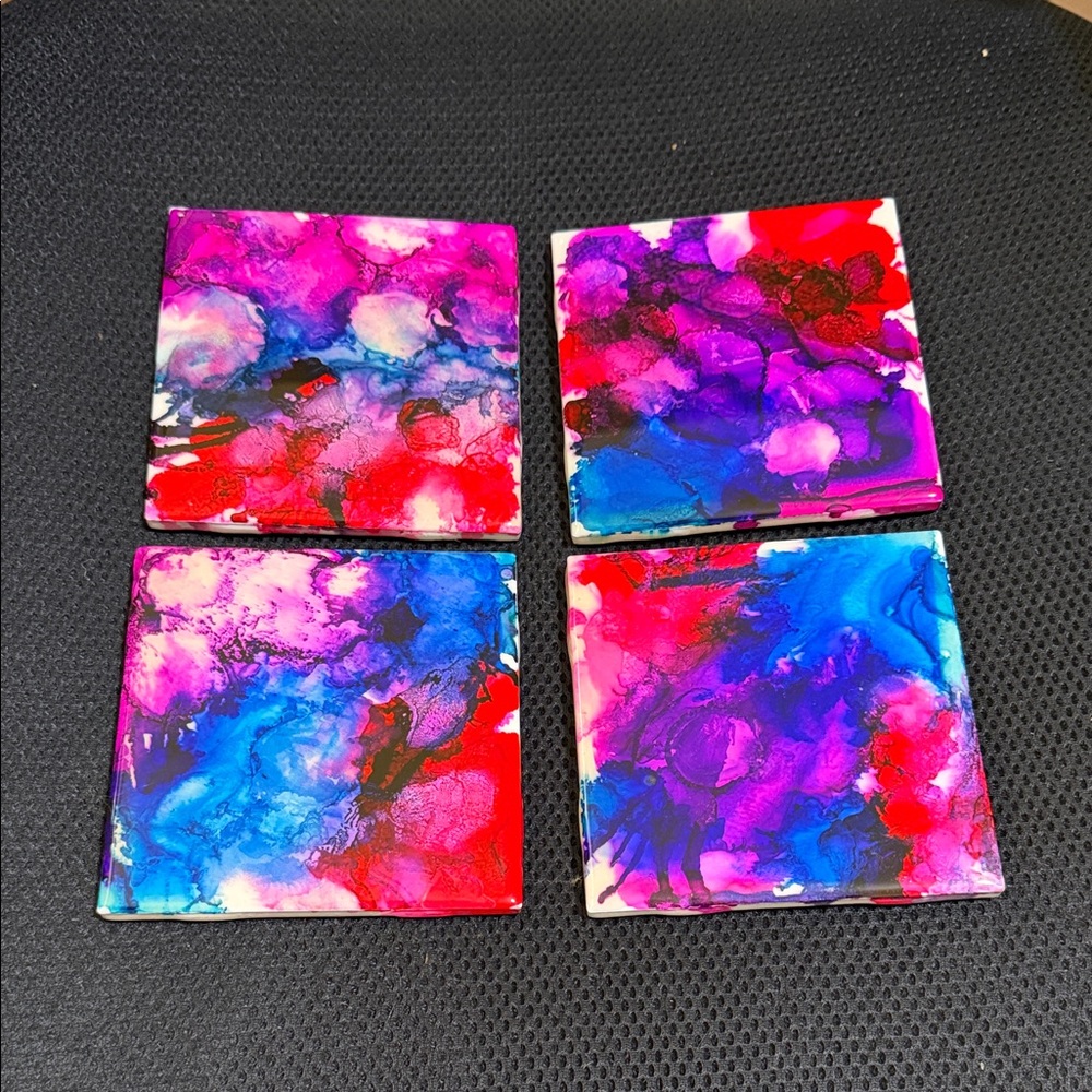 Handmade porcelain coasters with cork bottoms pack of 4